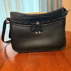 Brighton Emma Embossed Croc Pebbled‎ Leather Shoulder Bag Adjustable Strap Black